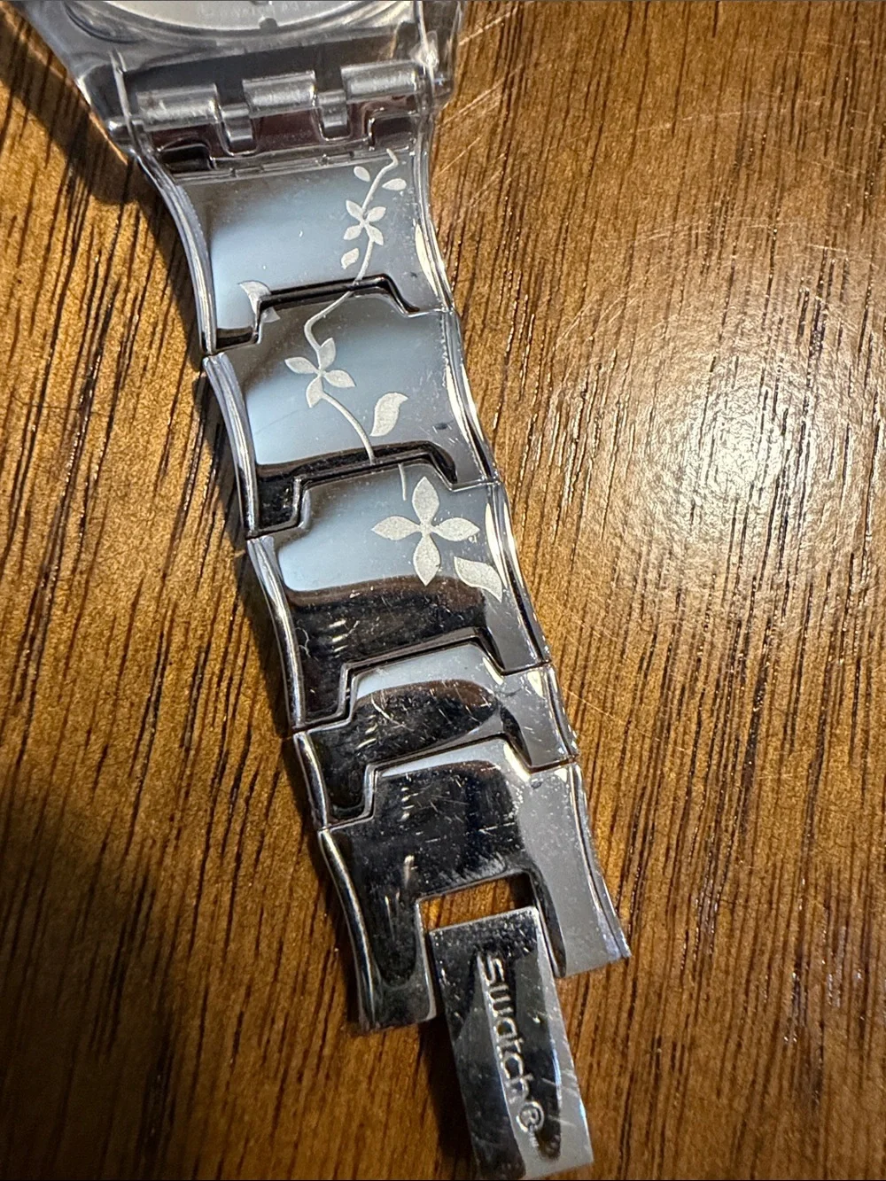 Swatch Silver Floral Bracelet Watch